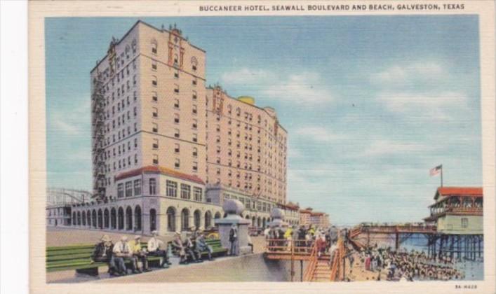 Texas Galveston Buccaneer Hotel Seawall Boulevard and Beach Curteich