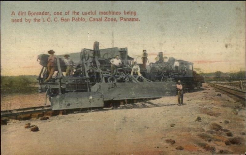 Panama Canal Zone Dirt Spreader Machinery Workers Labor c1910 Postcard