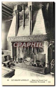 Old Postcard The Grand Hotel du Grand Andely Norman Fireplace deer