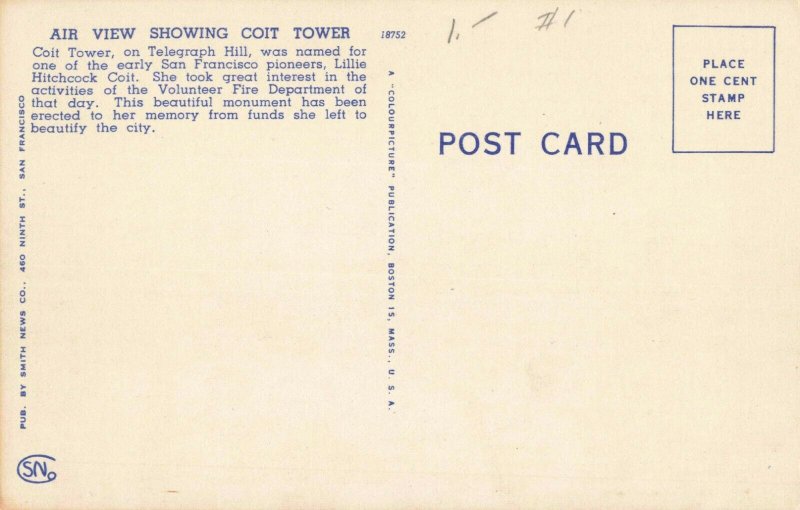 Postcard Coit Tower San Francisco California