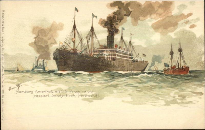 SS Pennsylvania Ship Sandy Hook Lightship - Long Island Sound? c1900 Postcard