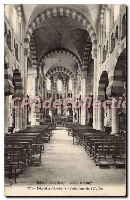 Postcard Old Digoin Interior of the Church