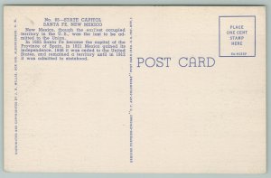 Santa Fe New Mexico~State Capitol~1940s Linen Postcard
