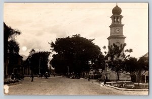 Postcard Clock Tower Penang, Malaya Real Picture Postcard. RPPC Clock