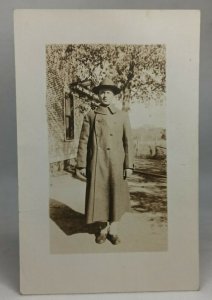 RPPC World War 1 Soldier Standing  In Trench Coat Identified?