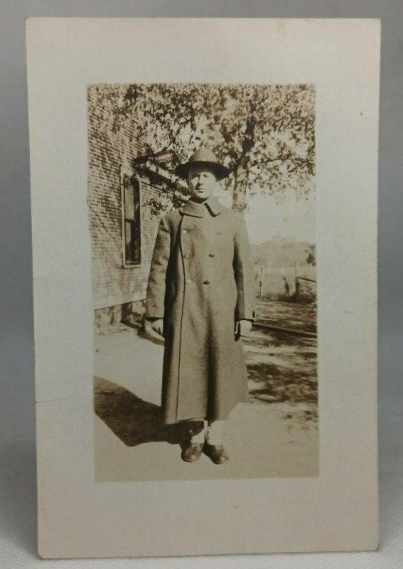 RPPC World War 1 Soldier Standing  In Trench Coat Identified?