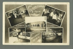 Holloway MINNESOTA RP c1910 5 Views INTERIORS Barber Shop ICE CREAM PARLOR etc