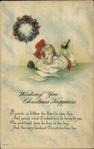 Christmas - Girl Writes Letter to Santa Claus Ink Well & Pen c1915 Postcard