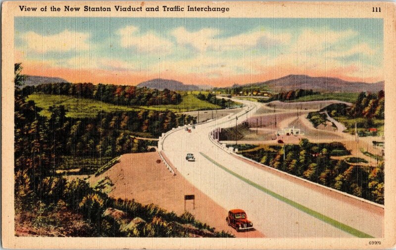View New Stanton Viaduct Traffic Intercharge Turnpike US 119 Postcard UNP Vtg 