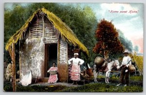 Jamaica Home Sweet Home Family With Donkey Small House Postcard B46