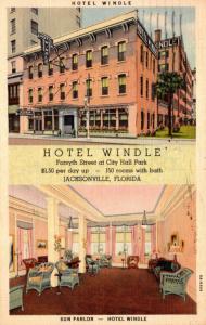 Florida Jacksonville Hotel Windle Showing Sun Parlor 1939 Curteich