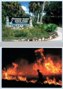 2 Postcards MYAKKA RIVER STATE PARK, Sarasota FL~Entrance PRESCRIBED FIRE 4x6