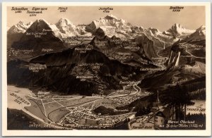 Berner Oberland mit Karder Kulm Switzerland State Map RPPC Real Photo Postcard