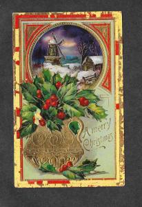 Vintage Christmas Scene Embossed Postcard!