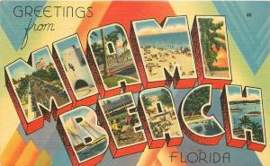 Large Letters Multi View Miami Beach Florida 1942 Postcard linen Tichnor 2515