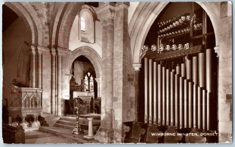 c1940s Wimborne Minster, Dorset, England RPPC Church Organ Ancient Stone A187