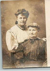 Vintage 1900's RPPC Postcard Portrait Mother Daughter Names on Back Wisconsin