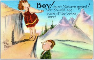 VINTAGE POSTCARD BOY! AIN'T NATURE GRAND! 1940s COMIC HUMOR ASHEVILLE PC Co.