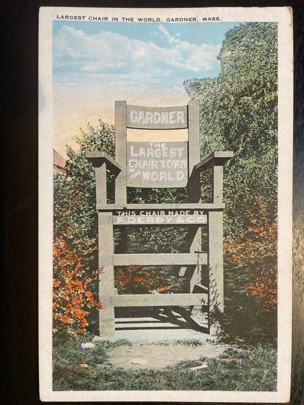 Vintage Postcard 1922 Largest Chair in the World Gardner Massachusetts