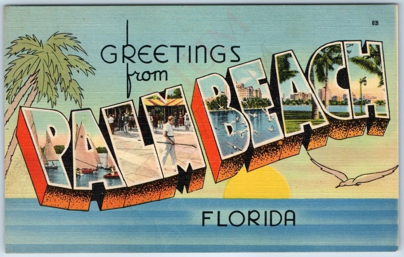 c1910s Palm Beach FL Greetings Large Bubble Letter Eli Witt Tobacco Tichnor A205