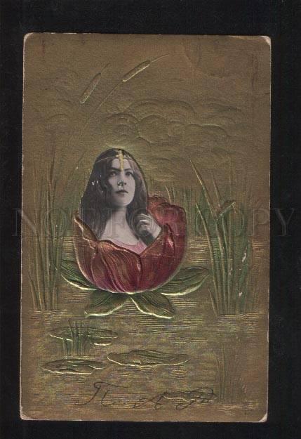 057642 BELLE Long Hair WATER LILY MERMAID Art Nouveau PHOTO