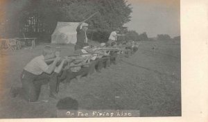 RPPC CAMP THE FIRING RANGE CHILDREN GUNS TRAINING REAL PHOTO POSTCARD (1908)