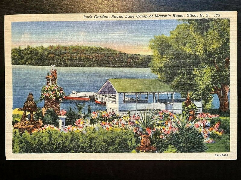Vintage Postcard 1938 Round Lake Camp Masonic Home Gardens Utica New York