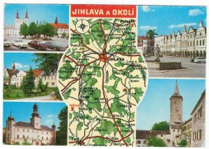 Czechoslovakia 1980 Unused Postcard Jihlava Town Map Castle Main Square Fountain