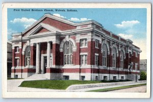 1920 Wabash Indiana IN Postcard First United Brethern Church Building Unposted