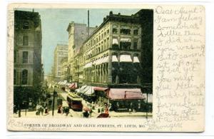 Broadway & Olive Streets St Louis Missouri 1906 postcard