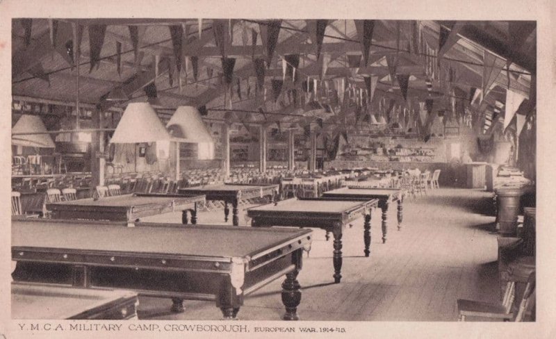 YMCA Military Army Camp Crowborough Sussex Flags Snooker Old Postcard