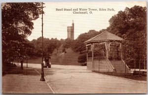 Band Stand And Water Tower Eden Park Cincinnati Ohio OH Roadway View Postcard