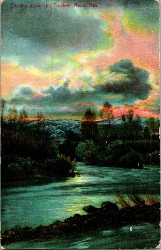 Evening Along the Truckee River Reno Nevada NV 1908 PNC DB Postcard L5