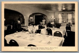 Postcard Simcoe Ontario c1930s Governor Simcoe Hotel Dining Room View Defunct