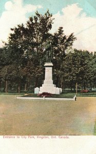 Vintage Postcard 1910's Statue Entrance To City Park Kingston Ontario Canada CAN