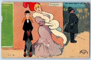 Tom Browne Signed Artist Postcard Skinny Man Fat Woman My Wife Won't Let Me 1908
