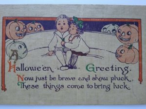 Halloween Postcard Everett Studios Children Goblin Pumpkins Original Fantasy