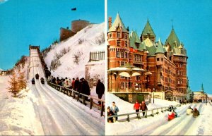 Winter Sports Sledding On Dufferin Terrace Quebec Canada