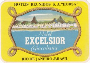 Brasil Rio De Janeiro Copacabana Hotel Excelsior Vintage Luggage Label sk3095