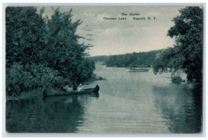 1944 The Outlet Oquaga Lake Deposit New York NY, Canoeing Boat Vintage Postcard 