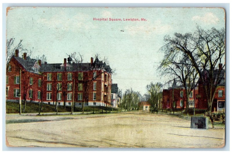 1913 Scene Near Hospital Square Lewiston Maine ME Antique Posted Postcard