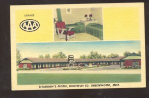 GREENWOOD MISSISSIPPI NAAMAN'S MOTEL VINTAGE LINEN ADVERTISING POSTCARD