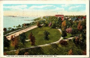 Lake Park and Harbor View from Light House Milwaukee WI Vintage Postcard I37