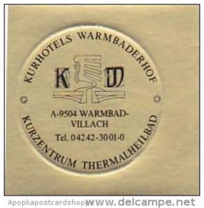 AUSTRIA VILLACH KURHOTELS WARMBADERHOF VINTAGE LUGGAGE LABEL