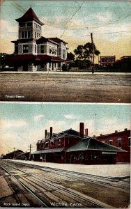 1909 WICHITA KANSAS FRISCO AND ROCK ISLAND RAILROAD DEPOT TRAIN POSTCARD 39-42