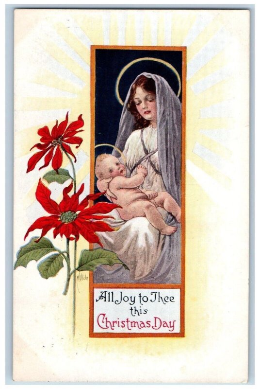 Batavia NY Postcard Christmas Religious Poinsettia All Joy Of Thee Gibson 1910