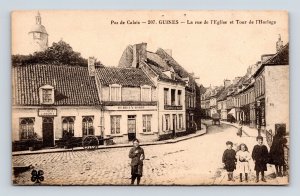 Pas de Calais La Rue de l'Eglise Guines France UNP DB Postcard M7