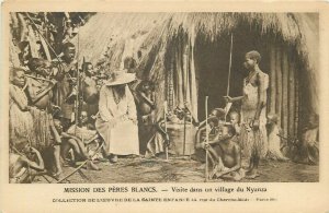 French Colonial Africa visit mission to a village in Nyanza Rwanda postcard 