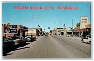 South Sioux City Nebraska NE Postcard Looking North Of Dakota Avenue 1967 Cars