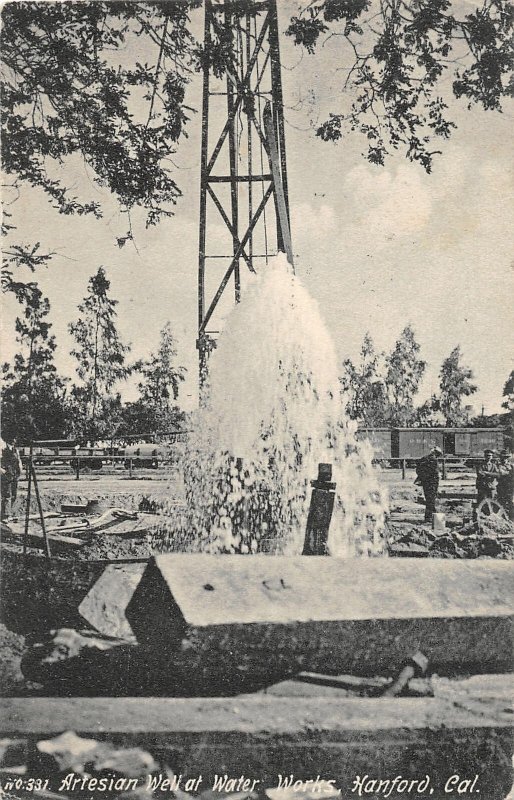 F81/ Hanford California Postcard Artesian Well Water Works 1915